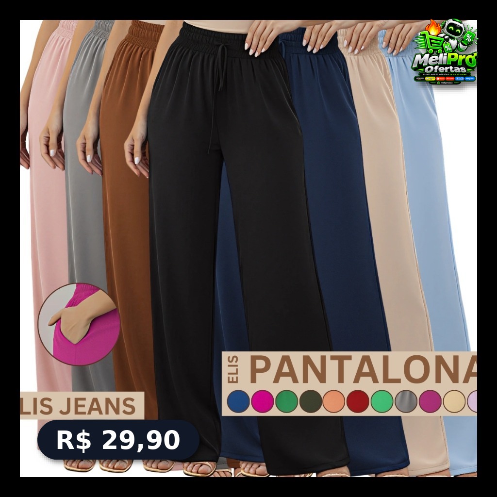 Calça Pantalona Feminina Cintura Alta Com Bolso Tecido Duna
