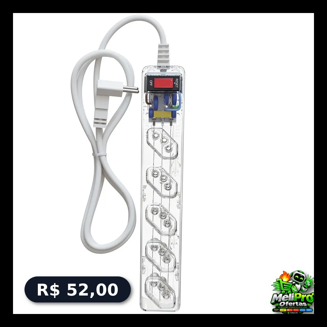 iCLAMPER Energia 5 Tomadas LCF Transparente Filtro de Linha e Protetor Elétrico DPS Bivolt