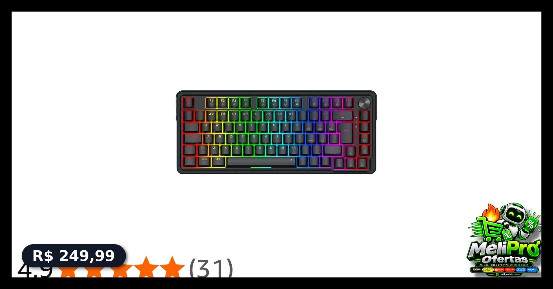 Teclado Gamer Magnético Redragon Ucal RGB Preto 75% ABNT2 8K Polling Rate...