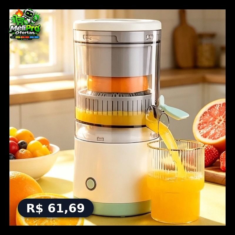 Espremedor Elétrico Laranja Limão Frutas Fazer Sucos Recarregável