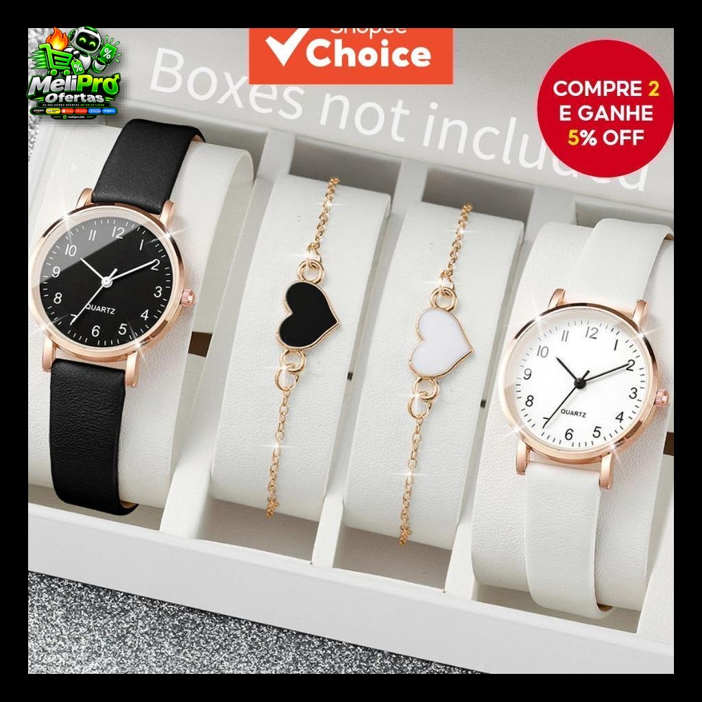 4PCS/Conjuntos Relógio de Quartzo Feminino com Mostrador Árabe