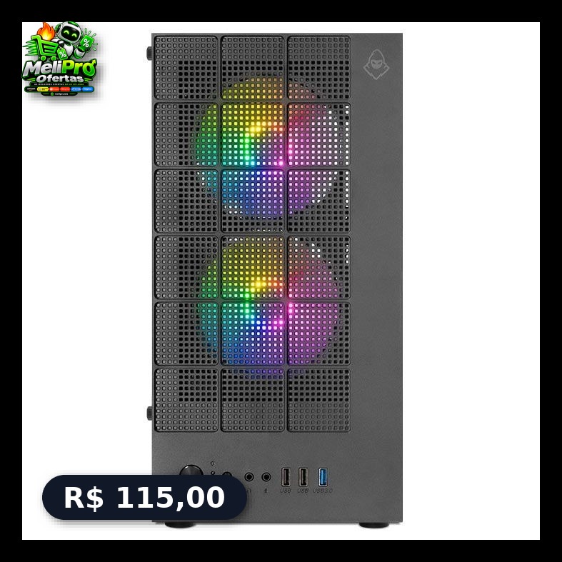 Gabinete Gamer Mancer Grimore, Mini-Tower, Lateral de Vidro, 2 Fans Rainbow, Preto, MCR-GRM-BK