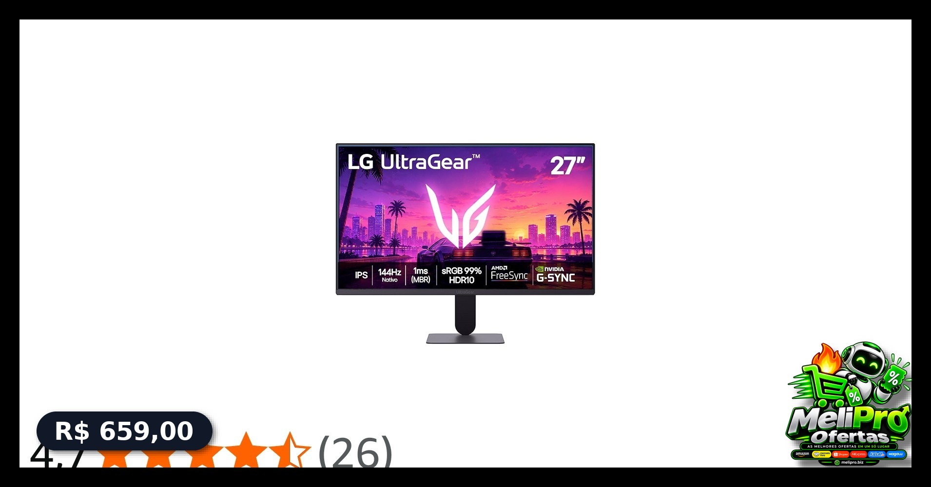 LG UltraGear Monitor Gamer 27" IPS, 144Hz Nativo, 1ms (MBR), Full HD (1920x1080), HDR10, NVIDIA G-SYNC, AMD FreeSync, Pr