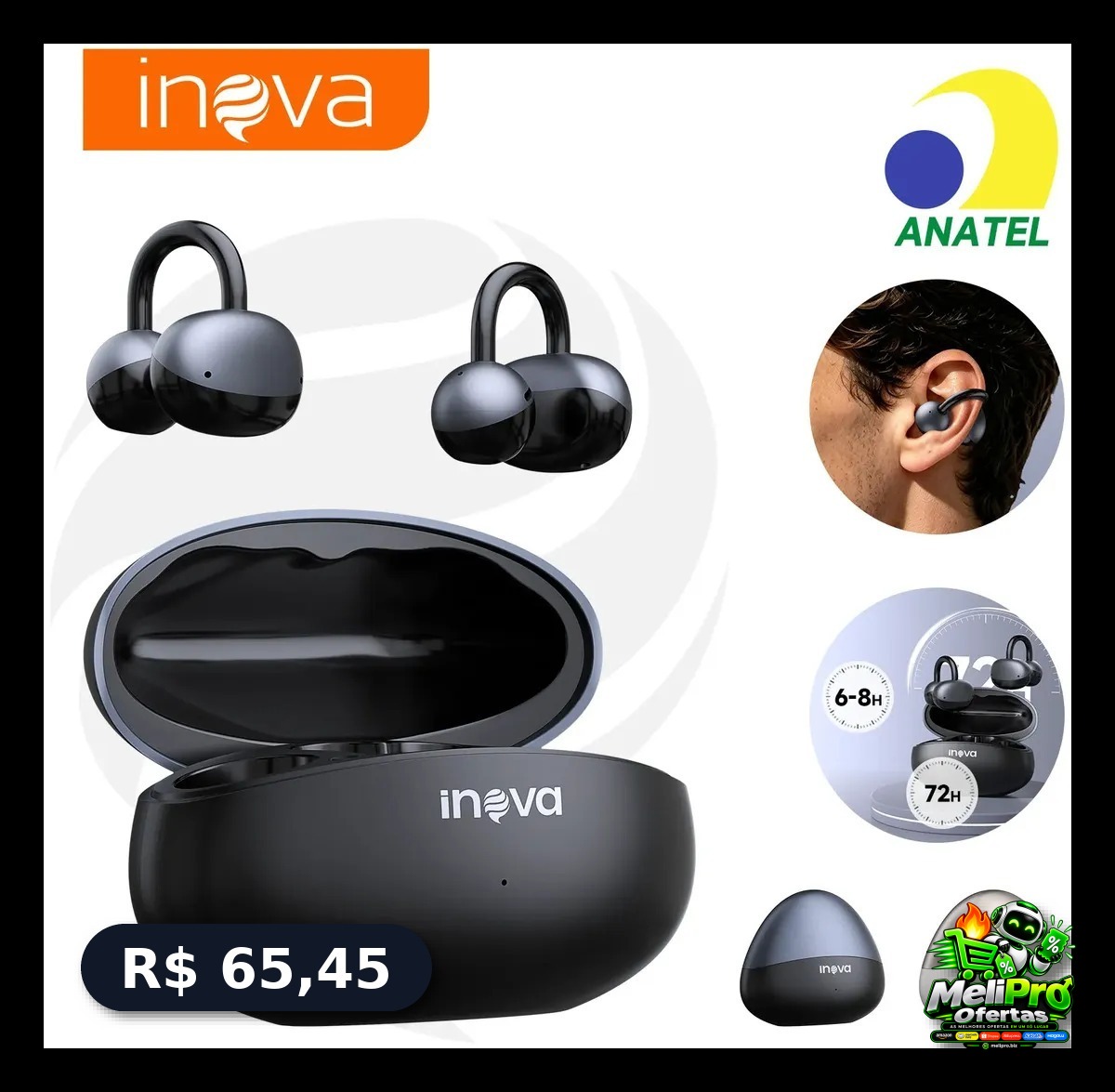 Fone de Ouvido Inova Tipo Clip Orelha IPX6