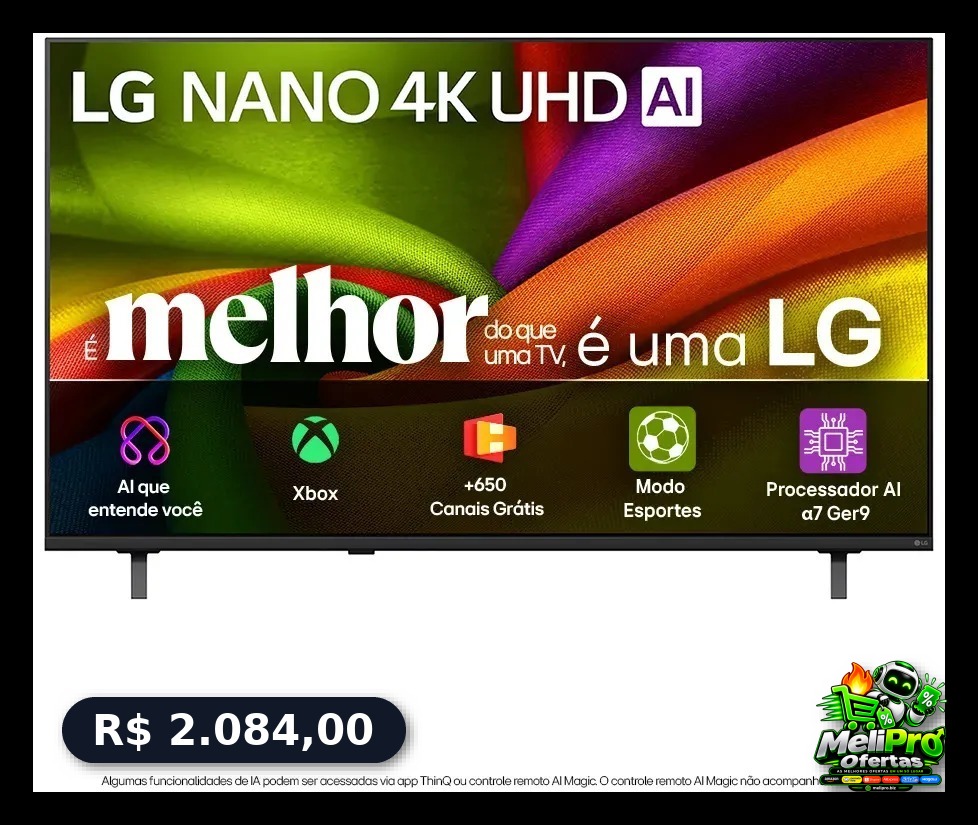 Smart TV 4K 50" LG NANO UHD AI NU850 2026 Processador α7 Ger9 HDR10 Xbox Bluetooth Wi-Fi AI Search Google Gemini webOS 2