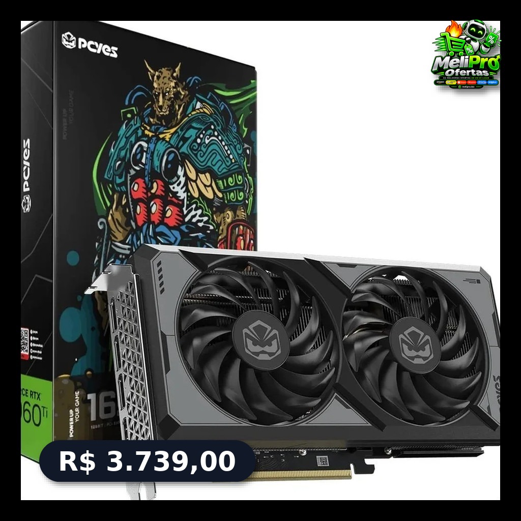 Placa de Vídeo PCYES GeForce RTX 5060 Ti, 16GB, GDDR7, 128-bit, PVRTX5060TIB2F16G