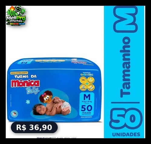 Fralda Descartável Turma da Mônica Baby M 50 Unidades