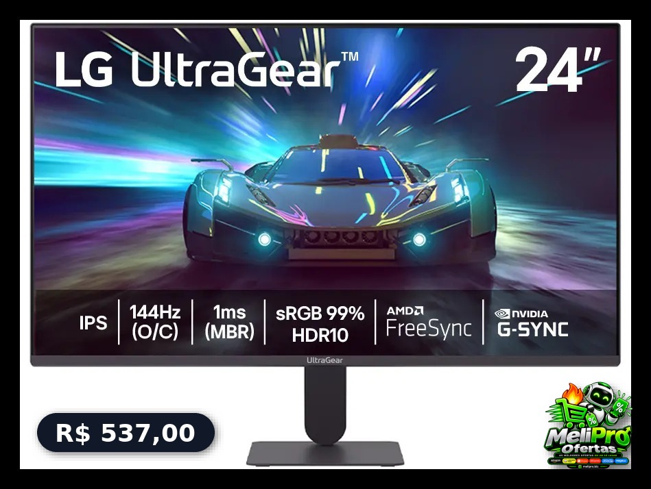 Monitor LG UltraGear™ 24G411A-B 24",FHD, 144Hz, 1ms (MBR), NVIDIA G-SYNC, AMD FreeSync, HDR10 (Novo com caixa aberta)