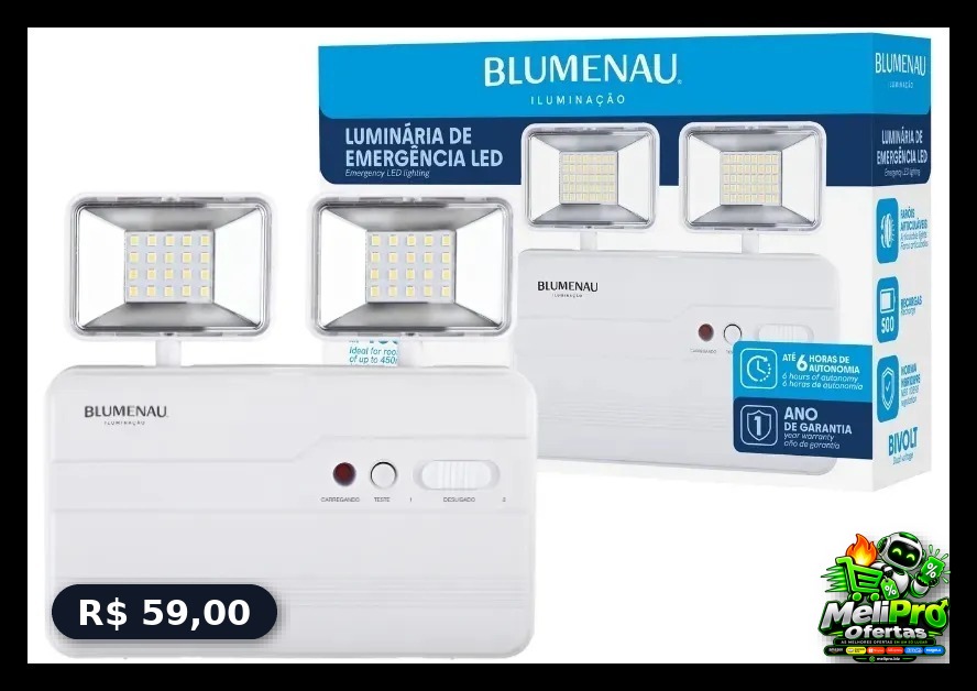 Bloco Luminária De Emergência Led Blumenau Iluminação 2 Faróis 6500k