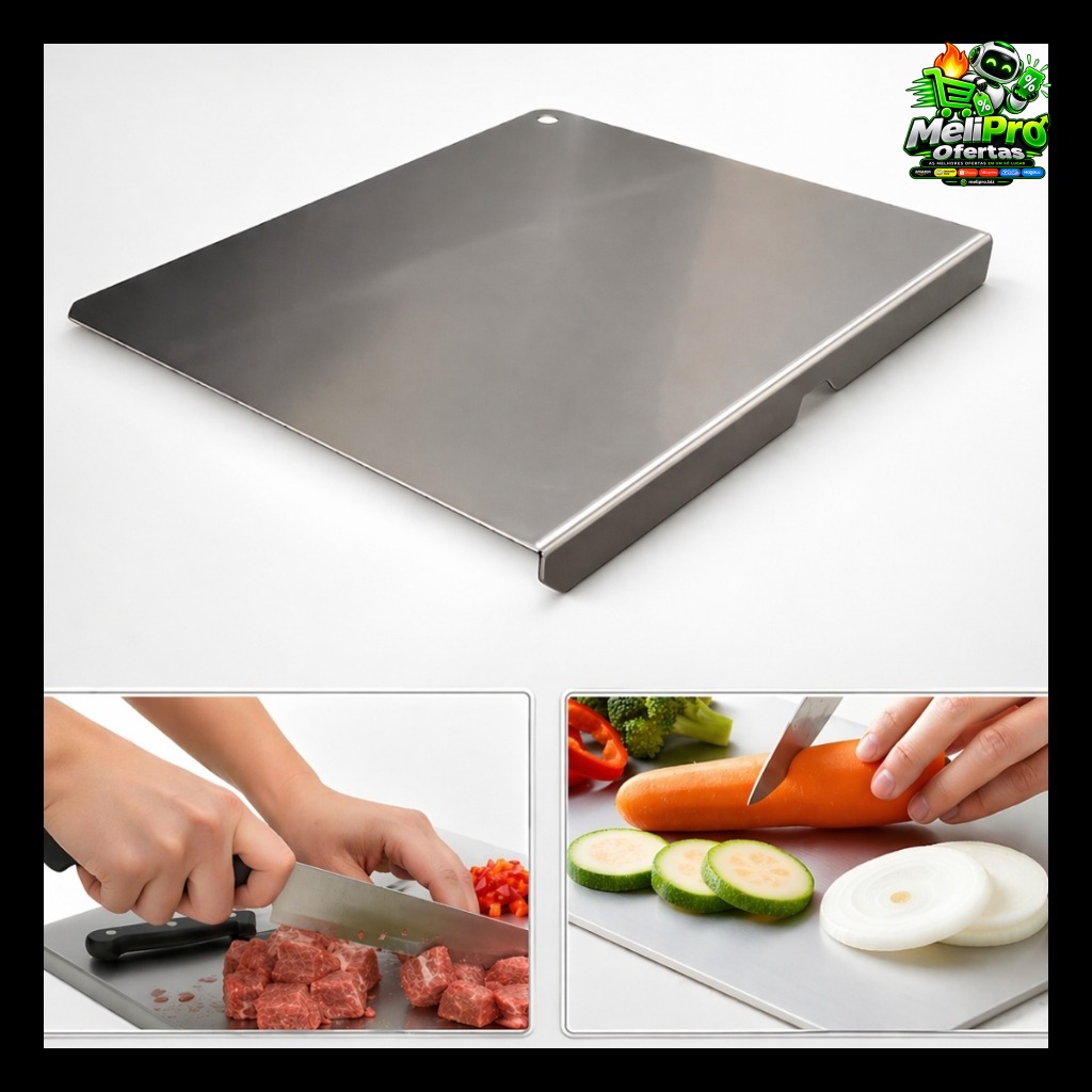 Tábua Inox 304 58x38 com Dobra para Bancada Profissional Corte Carne Churrasco Cozinha Gourmet