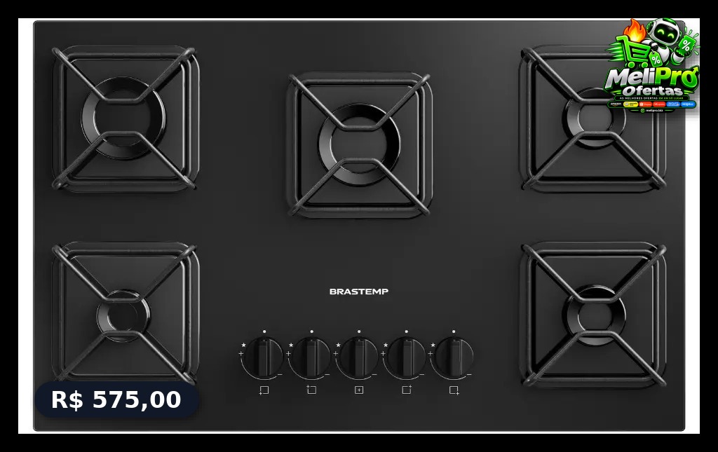 Cooktop Brastemp a Gás 5 Bocas com Grades de Ferro - BDS75AE