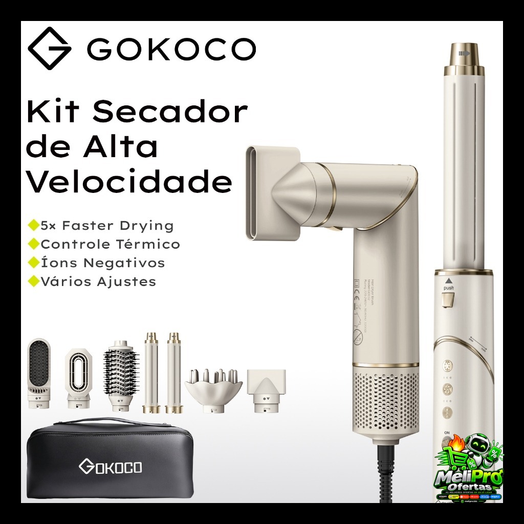 GOKOCO Escova Secadora 7 Em 1 GD032 Conjunto De Secador De Cabelo Multifuncional De Alta Velocidade Para Alisar Enrolar
