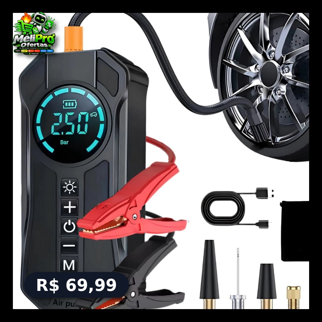 SALVA-VIDAS NO CARRO!  compressor portátil que enche pneu e carrega celular