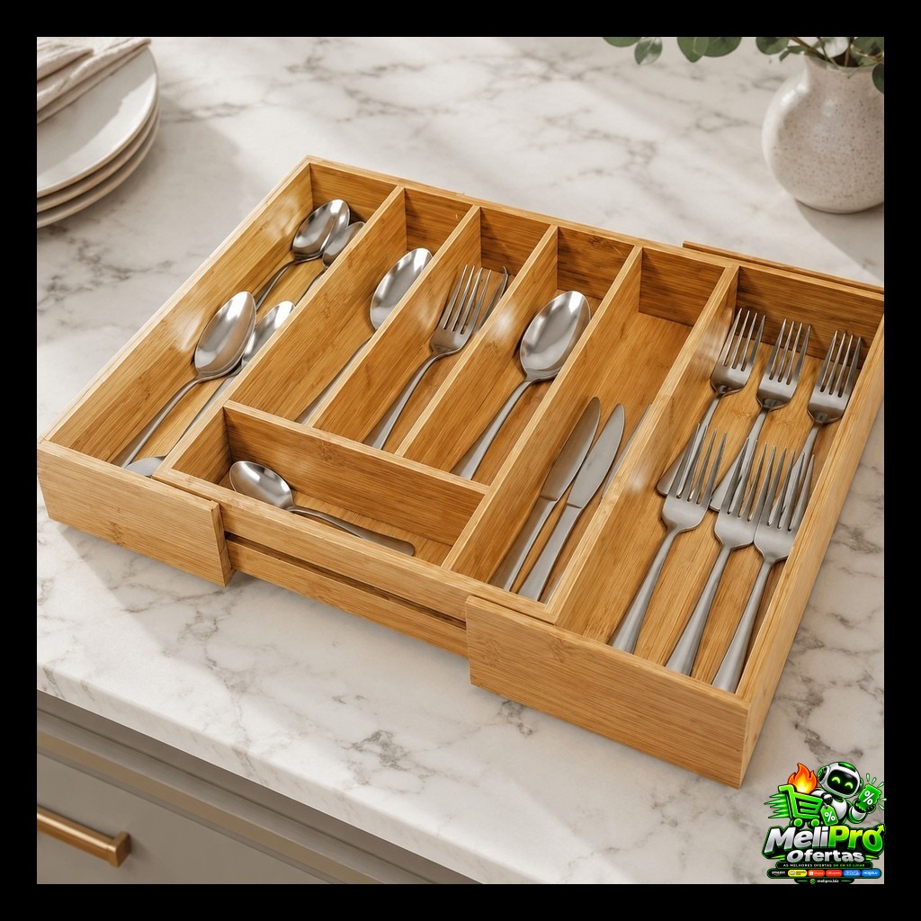 Porta Talheres Extensível Organizador de Gaveta MDF – Divisórias Ajustáveis 5 a 7 Compartimentos para Cozinha