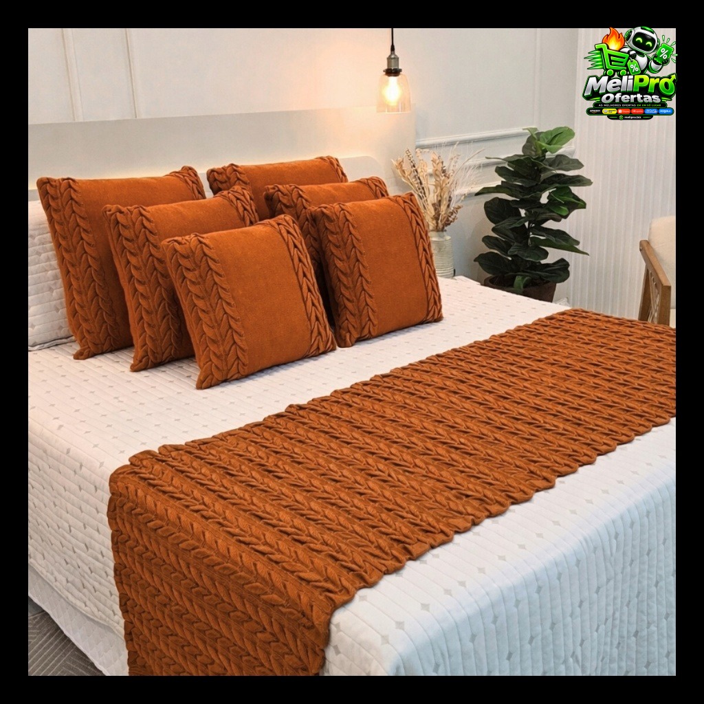 Kit Peseira Manta Tricot Sofá Cama Casal Queen King ​Aconchego Home Decor + 2 Capas Almofadas