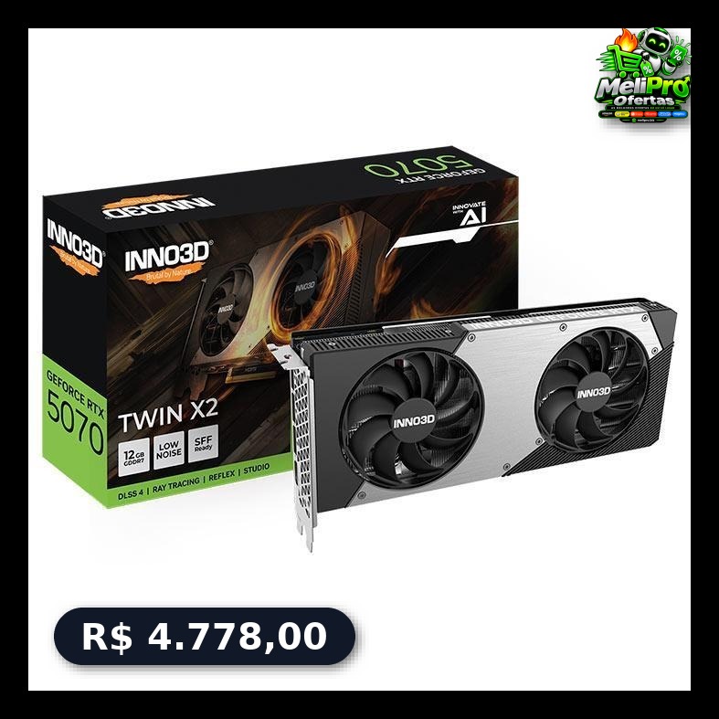 Placa de Video INNO3D GeForce RTX 5070 Twin X2, 12GB, GDDR7, 192-bit, N50702-12D7-195064N