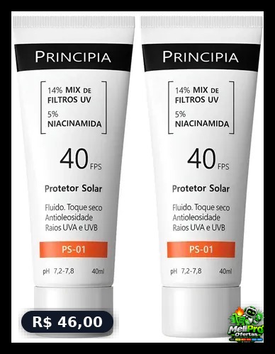 Kit C/ 2 Protetor Solar Facial Ps-01 Fps40 Principia