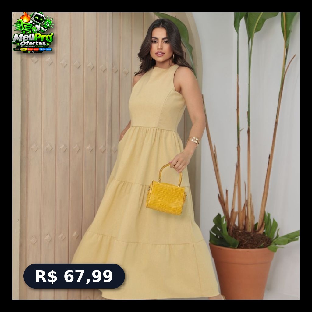 Vestido Feminino Sem Manga Midi Elegante Soltinho Casual