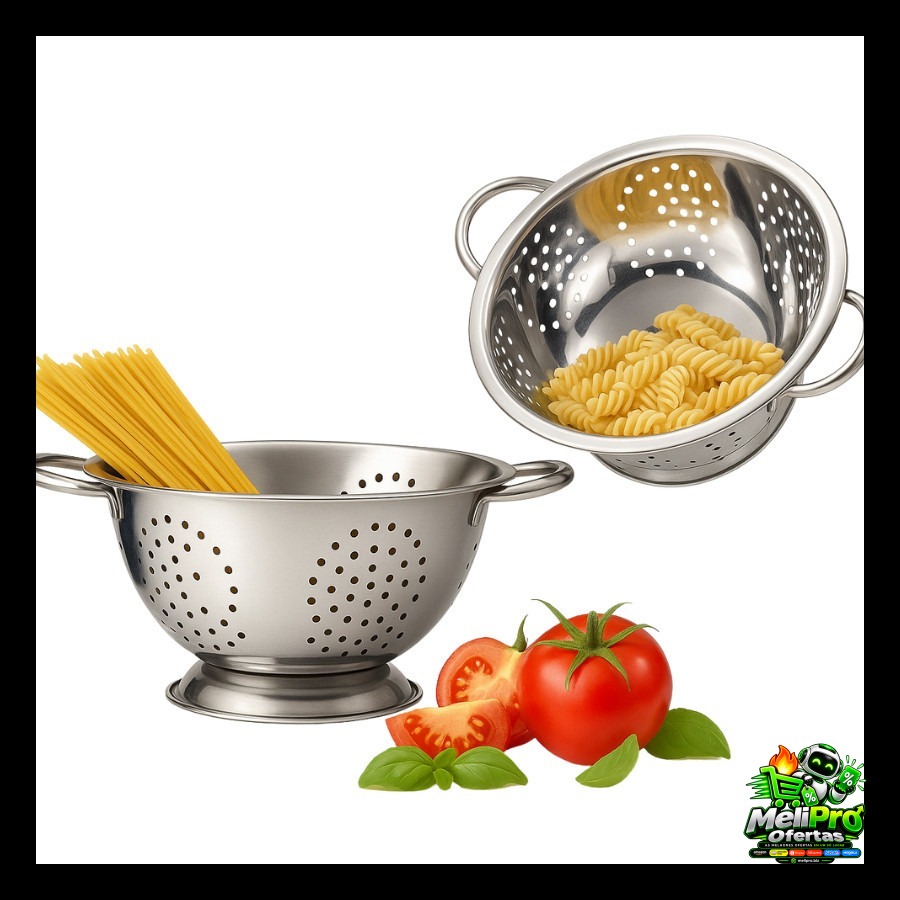 Escorredor De Massas Macarrão Alimentos Em Aço Inox 24cm
