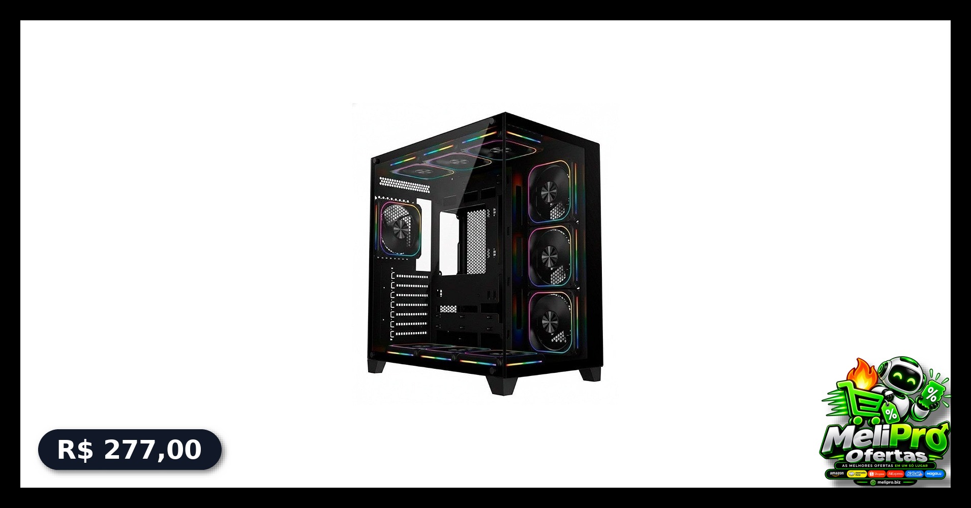 Gabinete Gamer Liketec Zeus V3, ATX, Frontal e Lateral em Vidro Temperado, Sem Fans, Preto - LC-KB-ZEUSV3-2025-1000