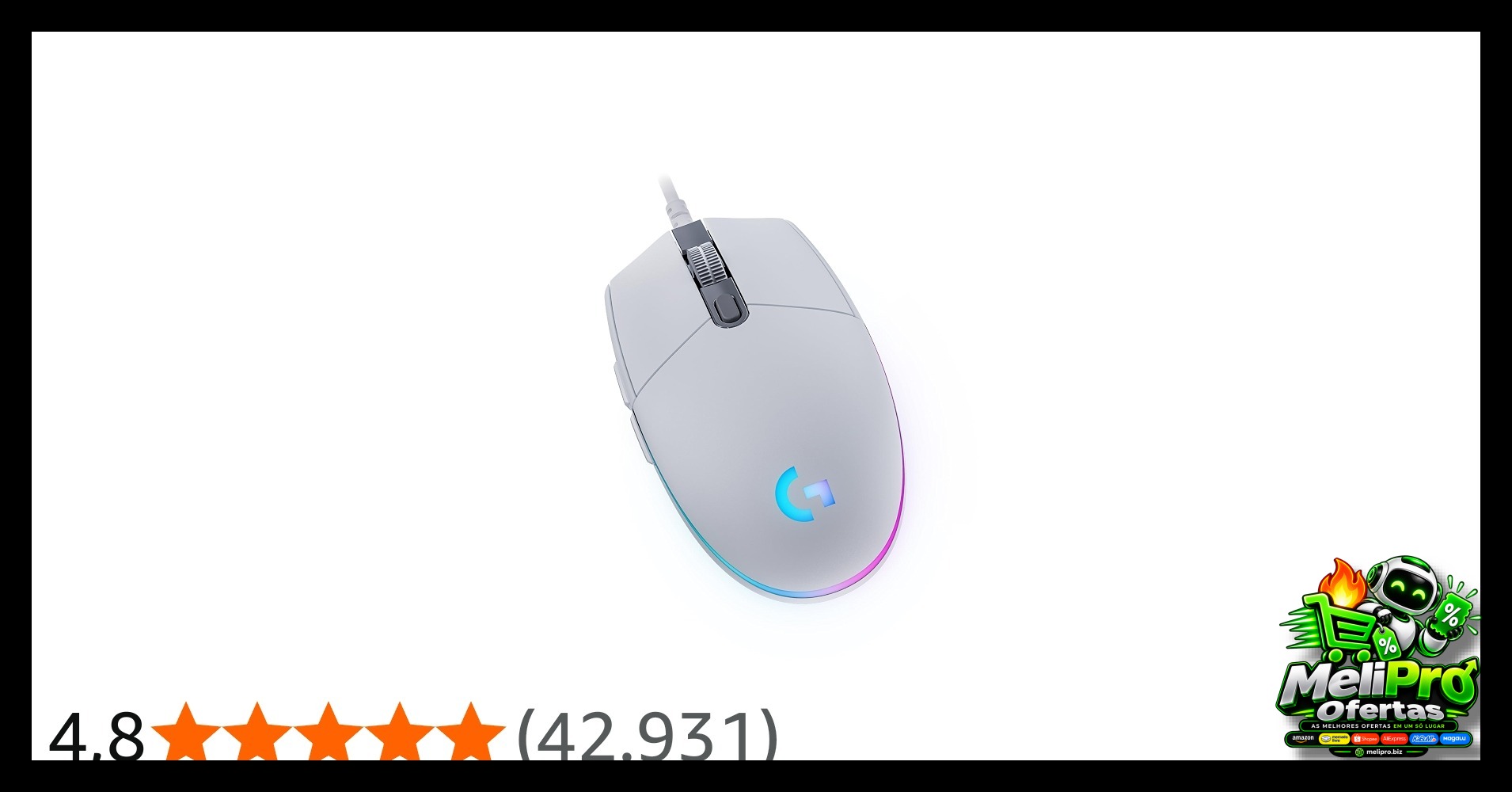 Mouse gamer Logitech G203 – Com fio / Branco