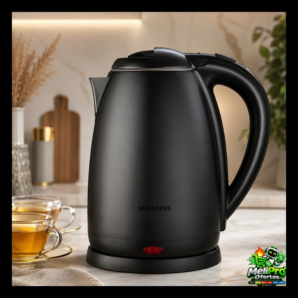Chaleira Elétrica Jarra 1.8L Café Chá Inox 110v Preto Matte