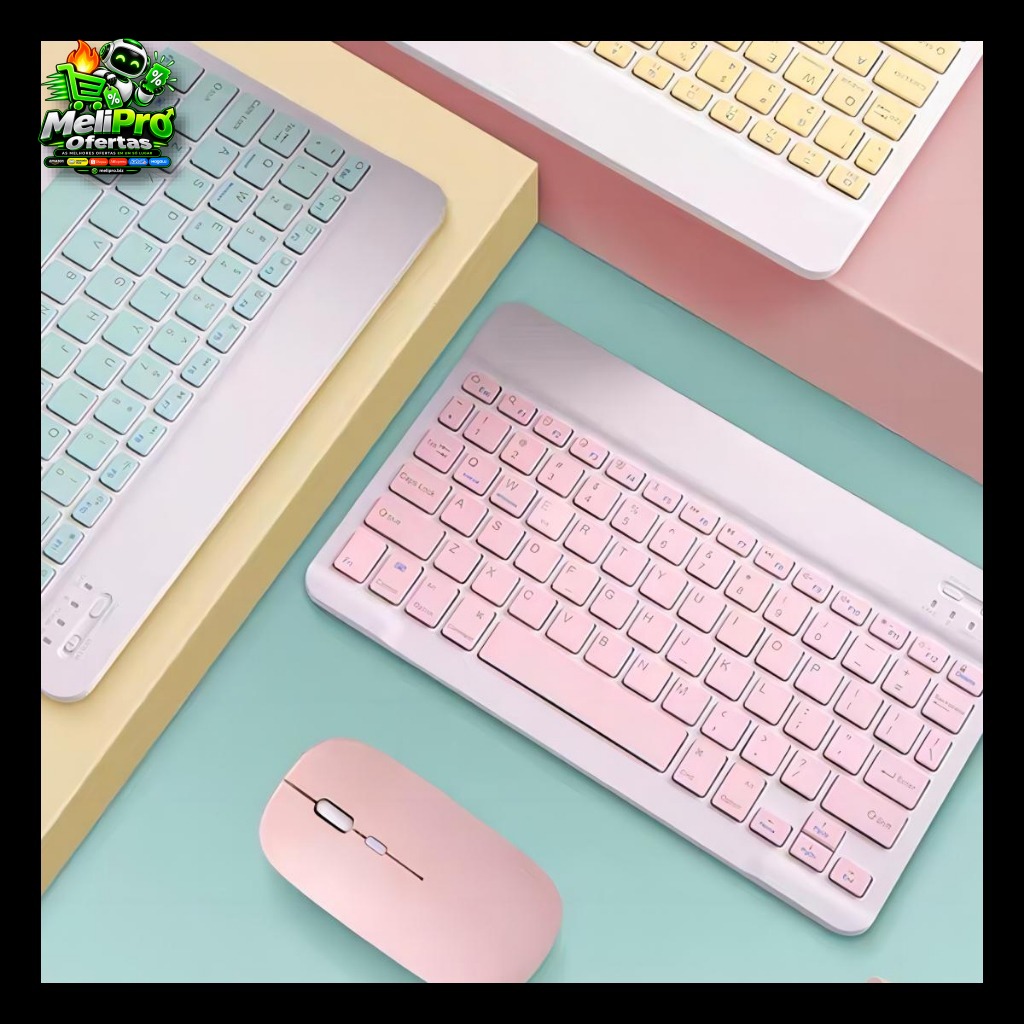 Kit Teclado e Mouse Sem Fio Bluetooth Colorido