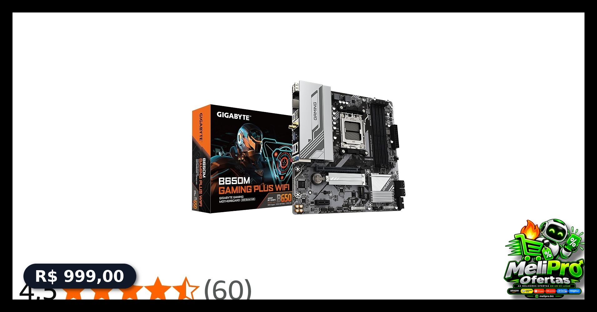 Gigabyte B650M GAMING PLUS WIFI Placa-Mãe Micro-ATX, Socket AM5, DDR5, para AMD Ryzen Série 7000/8000/9000