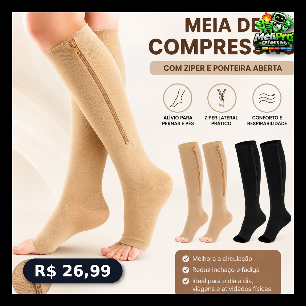 Meia de Compressão 3/4 com Zíper