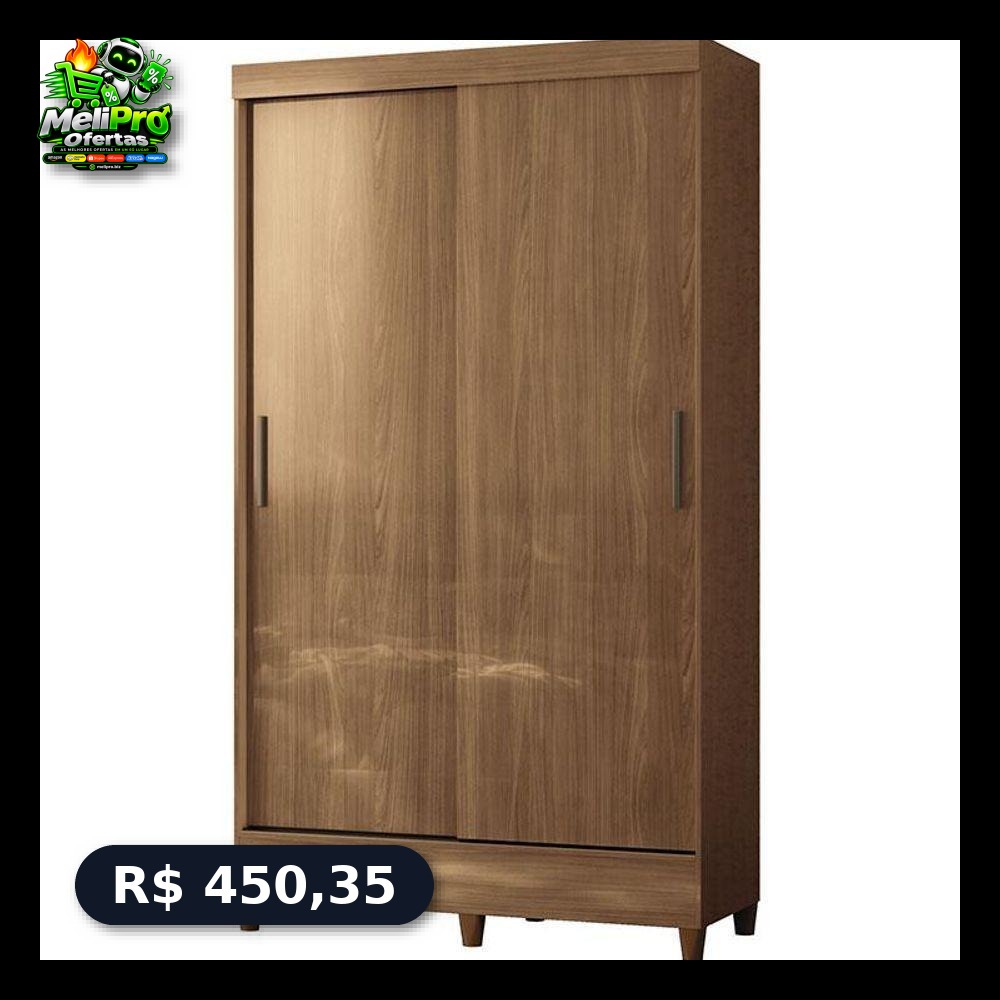 Guarda Roupa Solteiro 2 Portas De Correr Com Pés Fit Jequitibá Acetinado - Santos Andirá
