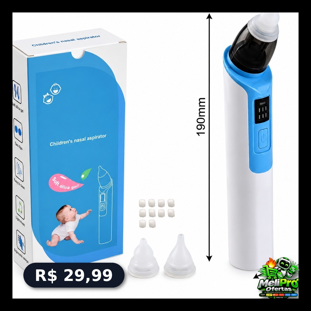 Aspirador Nasal Bebê Recarregável Silicone Macio Limpeza Nasal