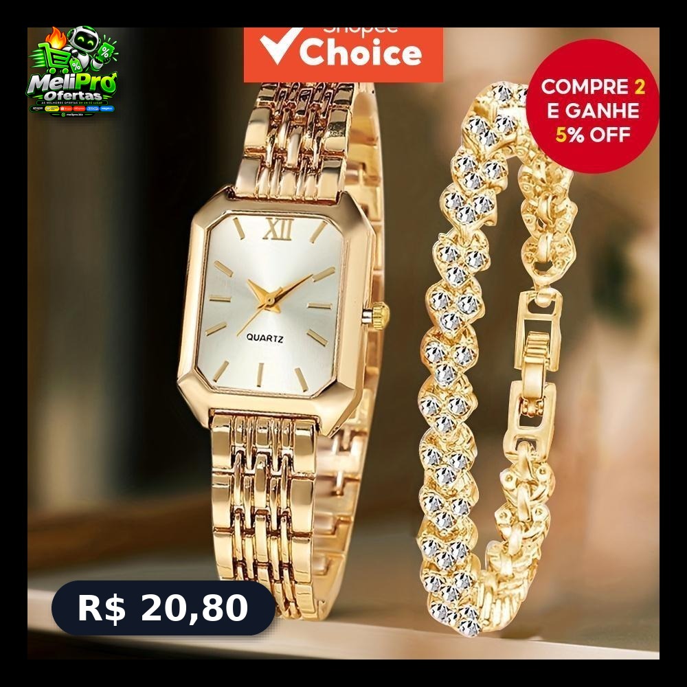 2 Pçs Feminino Retângulo Relógio De Quartzo Pulseira