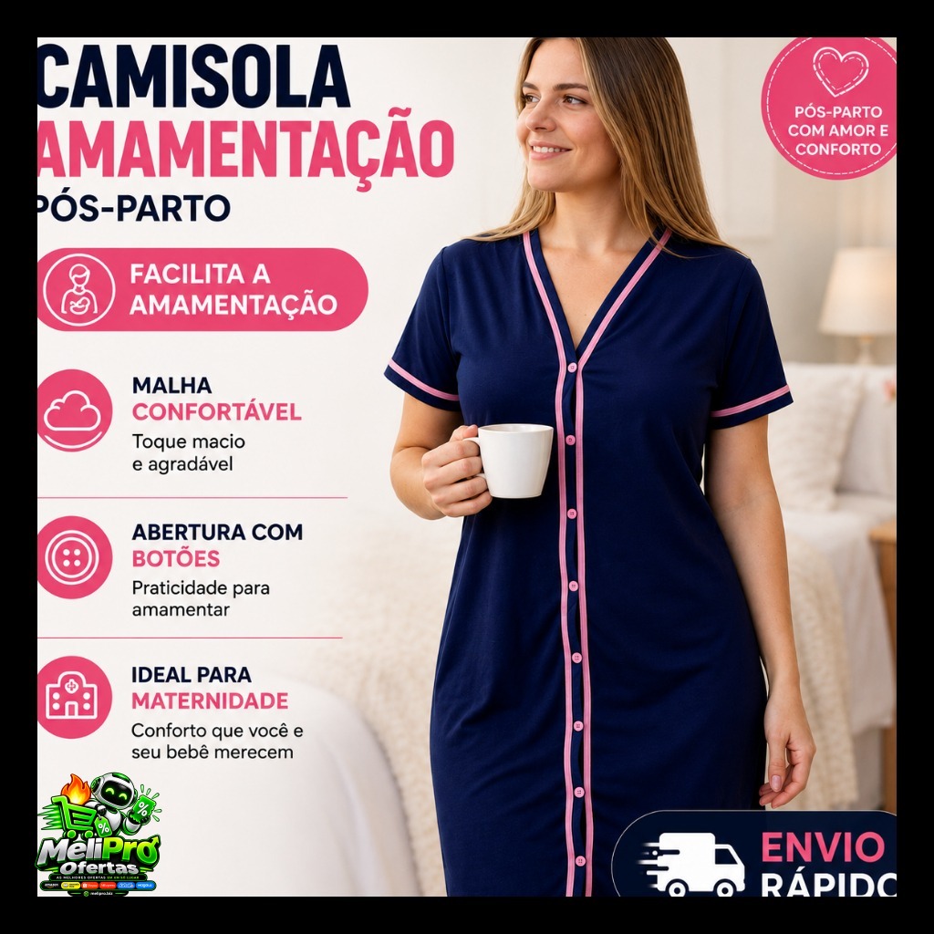 Camisola Amamentação Pós-Parto com Botões | Malha Confortável | Maternidade