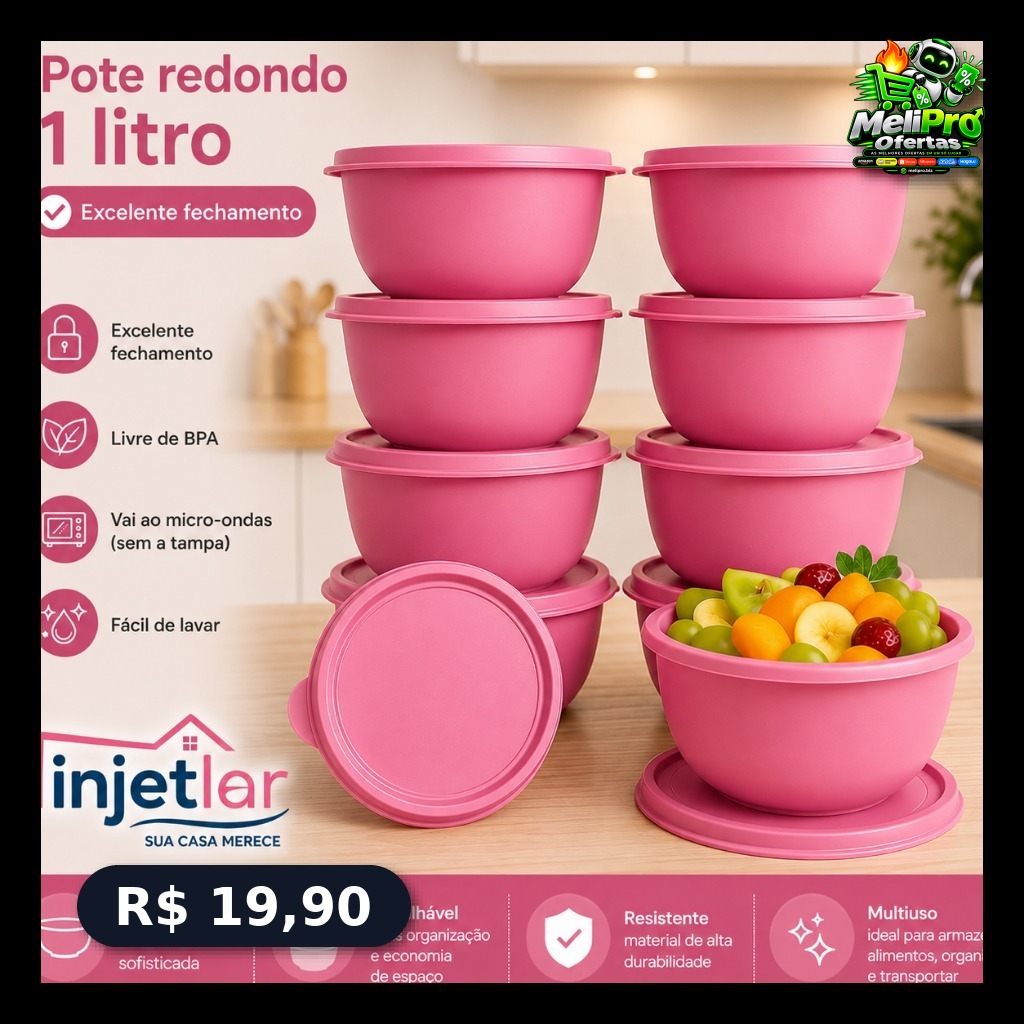 Jogo com 10 potes boll de plástico para marmita 1 litro
