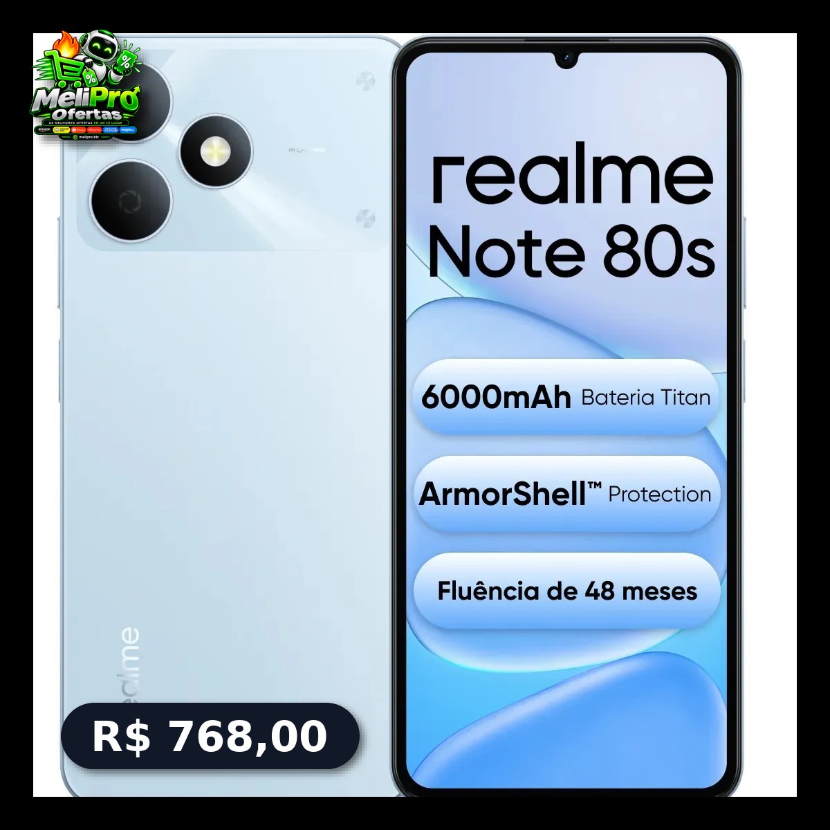 Celular Smartphone Realme Note 80s 128GB 4GB Ram Dual Sim Azul Bateria 6000mah Ultrafino 7,94 Mm Resistência À Poeira E