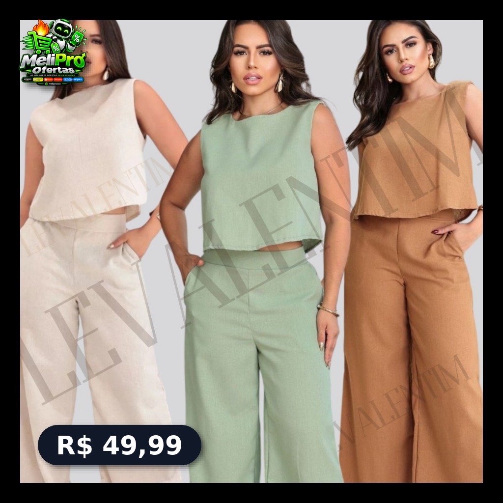 Conjunto Alfaiataria Social Feminino Calça e Blusa Em