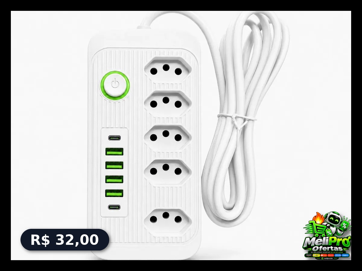 Extensão Coibeu Wkc-541 10 Tomadas 2m 4 Usb Bivolt