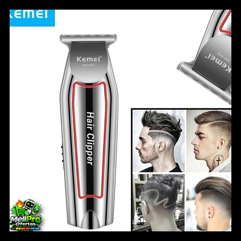 máquina de acabamento cortar cabelo barba barbeador pezinho profissional recarregável kemei KM-032