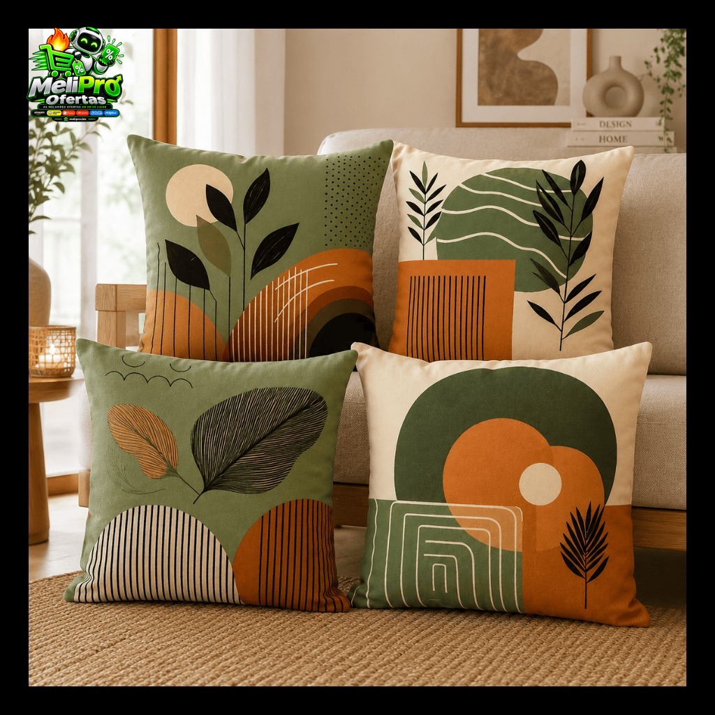 Kit com 4 Capas de Almofada Decorativas Modern Print 45x45 - Tons Terracota