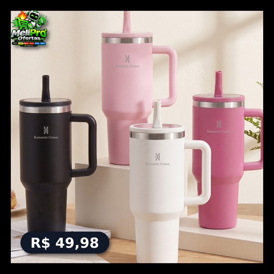 ROMANTIC CROWN Copo Térmico Inox Portátil 1200ml com