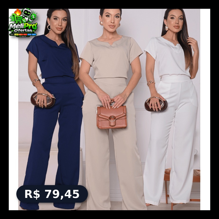 Conjunto feminino Alfaiataria Calça mais Blusa Manga Premium