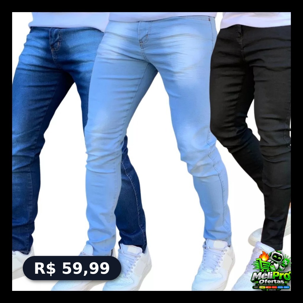 Kit Calças Jeans Masculinas Skinny com Lycra.