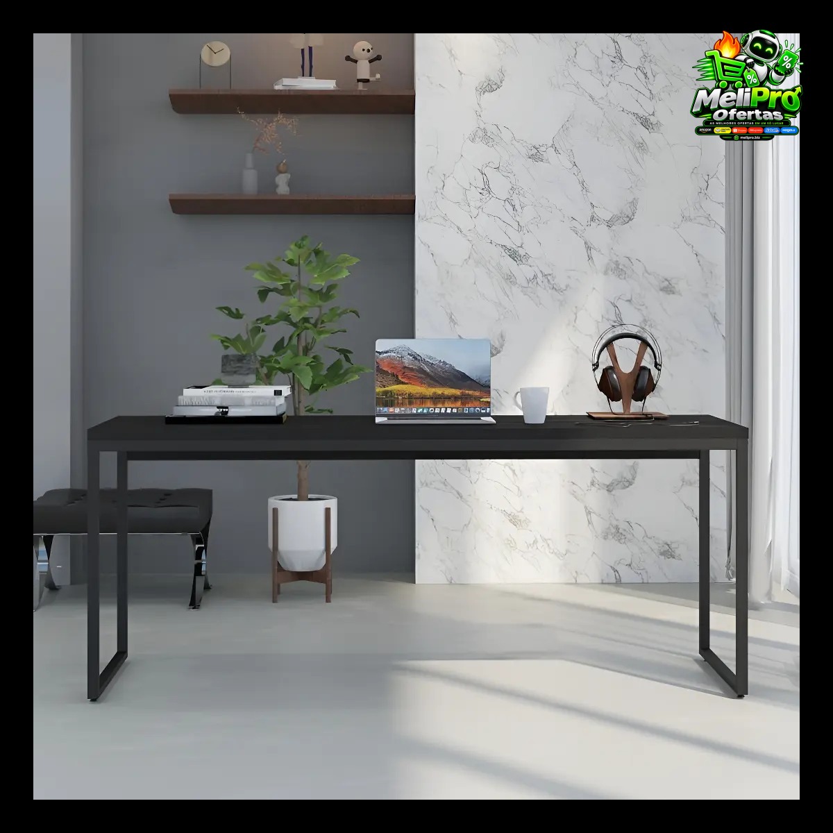 Mesa Para Escritório Diretor 1,80m Dynamica Cor Preto Ônix / Est.Preta