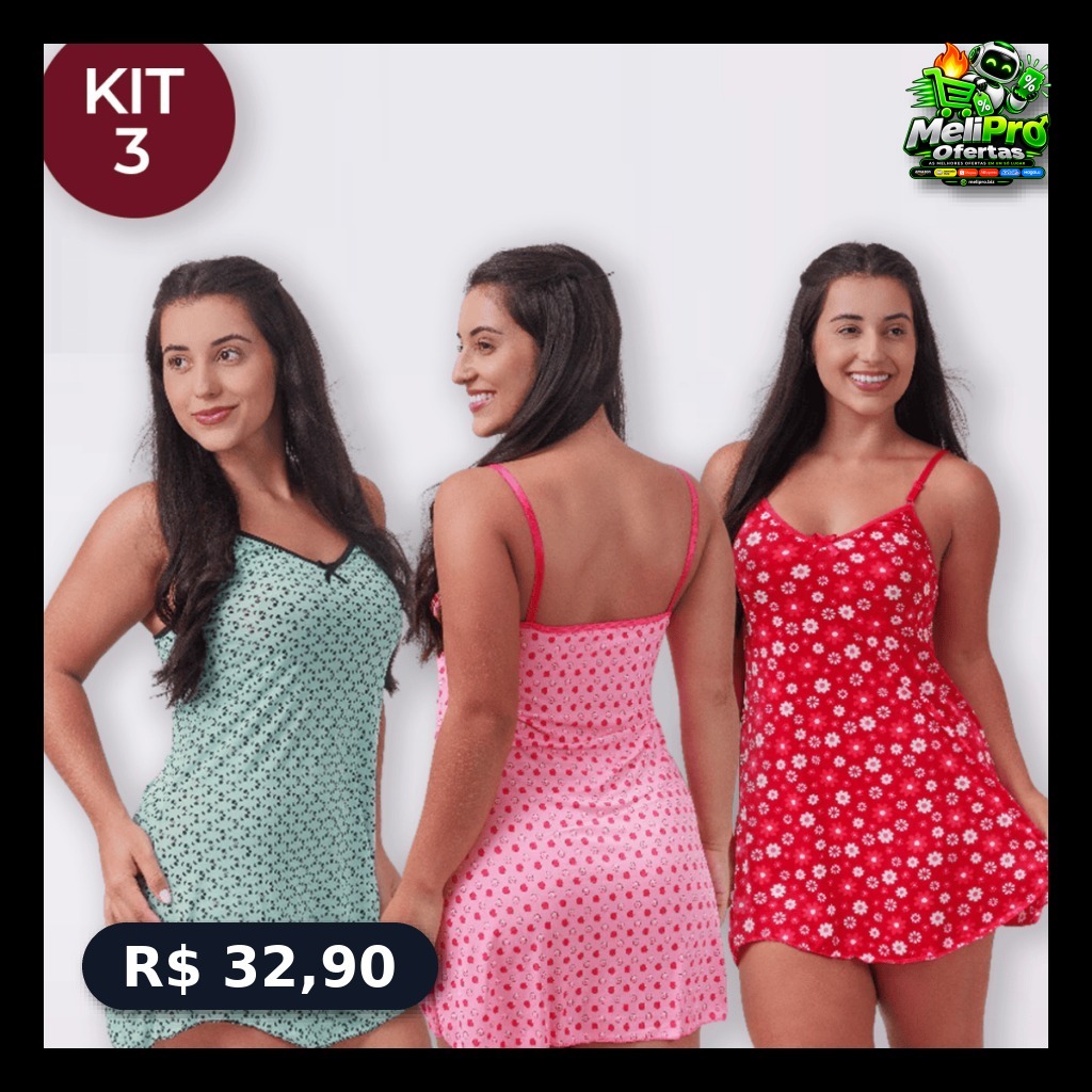 Kit 3 Camisolas Feminina de Poliéster Estampada Adulto