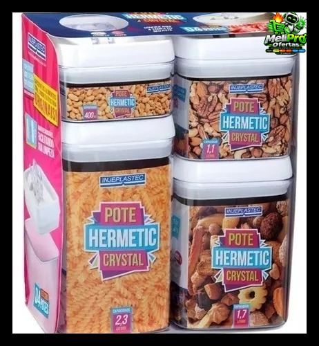 Kit 4 Potes Herméticos Acrílico Quadrado Com Tampa Cor Transparente