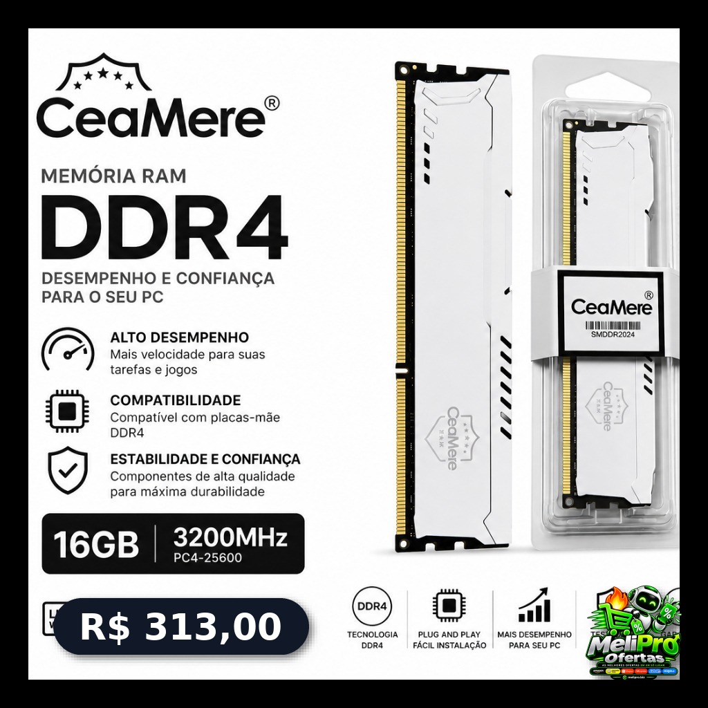 Memória RAM DDR4 16GB / 8GB 3200MHz / 2666MHz Desktop PC 288PIN 1.2V CeaMere Alta Performance