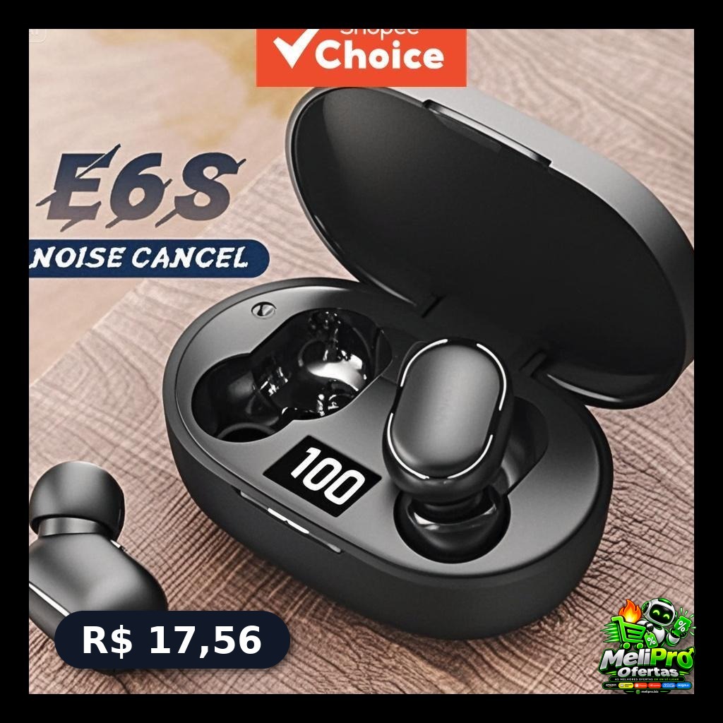 E6S Cor Preta Fones De Ouvido Sem Fio