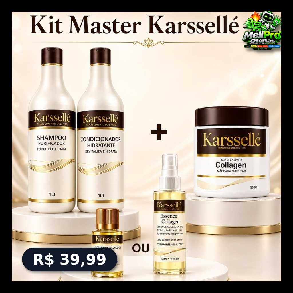 Kit Shampoo 1LT + Condicionador 1LT + Máscara 500g + Oleo 7ml OU 60ml - Karssellé!