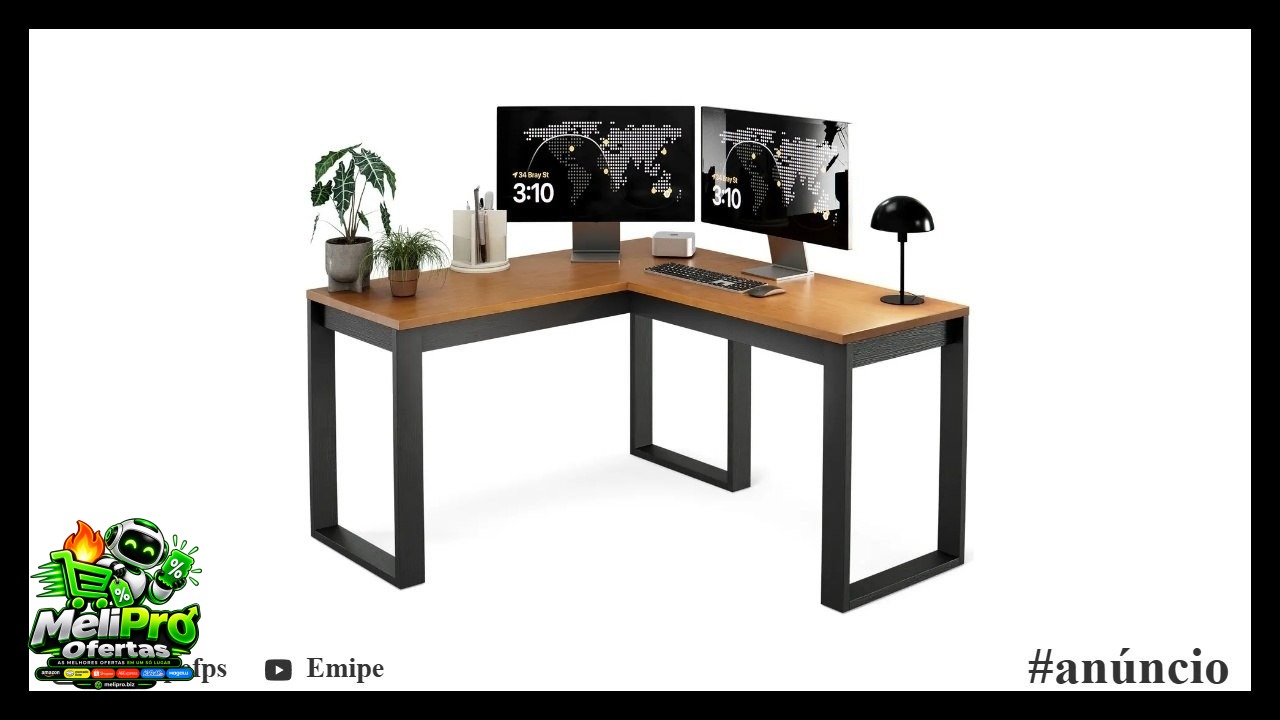 Escrivaninha Industrial em L Berlim, Mesa para Escritório, Home Office e Estudo, MDF, Canela/Preto