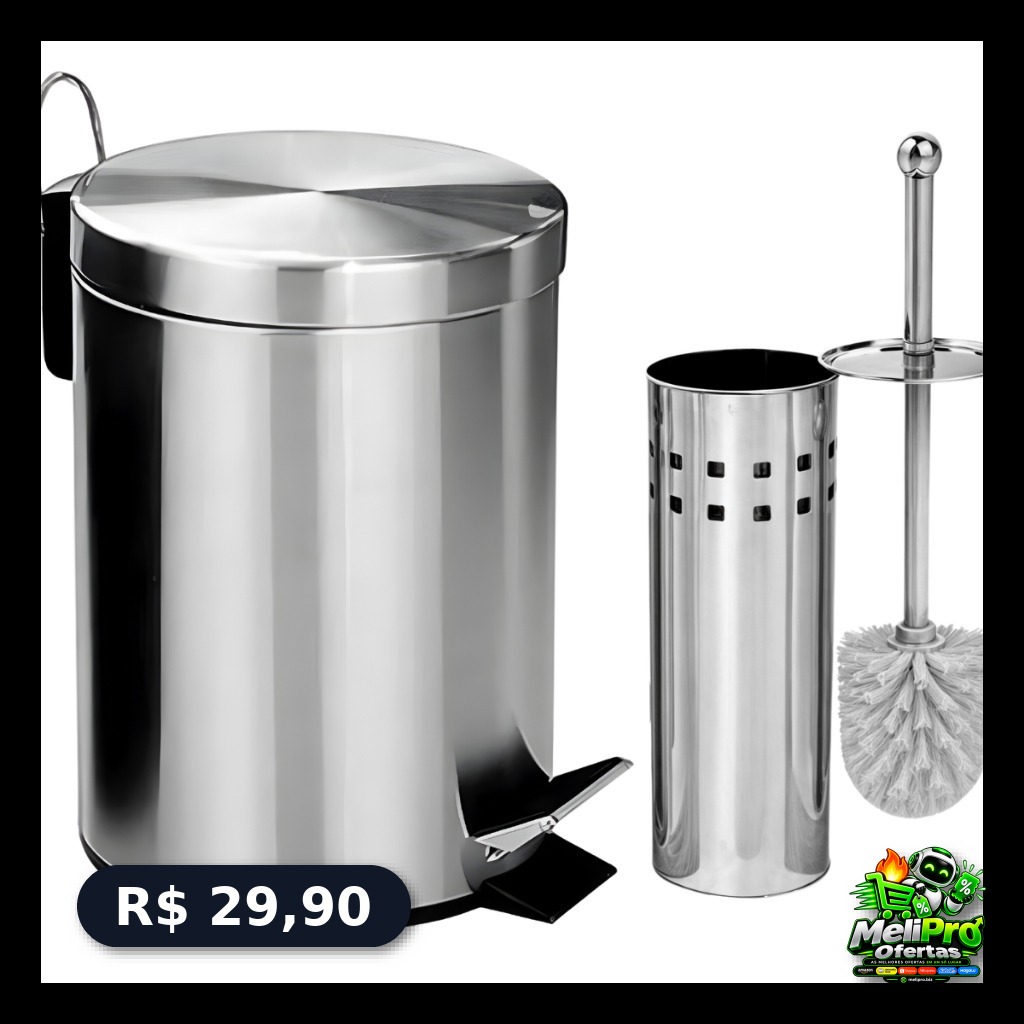 Kit Lixeira Inox com Pedal + Escova Sanitária